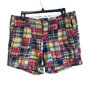 Eddie Bauer Shaw Fit Red Yellow Blue Plaid Women's Shorts 10